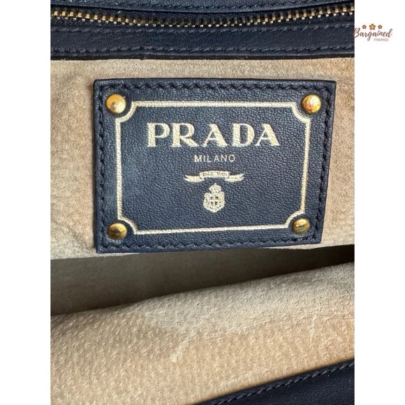 Authentic PRADA Baltico (Blue) Calf Leather Two Way Large Tote Bag - Picture 11 of 13
